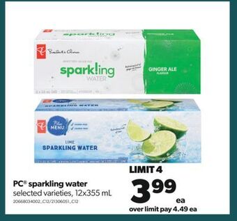 Real Canadian Superstore Pc® sparkling water, 12x355 ml offer