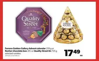 Real Canadian Superstore Ferrero golden gallery advent calendar, 259 g or rocher chocolate box, 28's or quality street tin, 725 g offer