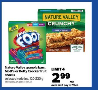 Real Canadian Superstore Nature valley granola bars, mott's or betty crocker fruit snacks, 120-230 g offer