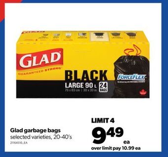 Real Canadian Superstore Glad garbage bags, 20-40's offer