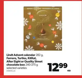 Real Canadian Superstore Lindt advent calendar, 282 g, ferrero, turtles, kitkat, after eight or quality street chocolate box, 240-375 g offer