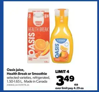 Real Canadian Superstore Oasis juice, health break or smoothie, 1.50-1.65 l offer