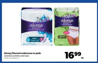 Real Canadian Superstore Always discreet underwear or pads offer