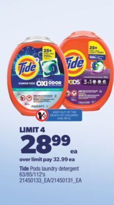 Real Canadian Superstore Tide pods laundry detergent, 63/85/112's offer