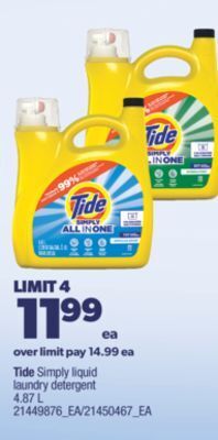 Real Canadian Superstore Tide simply liquid laundry detergent, 4.87 l offer