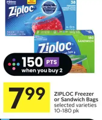 Foodland Ziploc freezer or sandwich bags selected varieties 10-180 pk offer