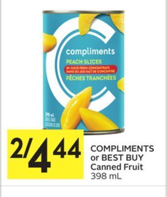 Foodland Compliments or best buy canned fruit 398 ml offer