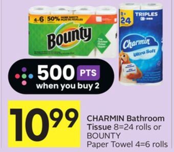 Foodland Charmin bathroom tissue 8 = 24 rolls or bounty paper towel 4 = 6 rolls offer