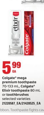 Loblaws Colgate® mega premium toothpaste, 70-133 ml, colgate® elixir toothpaste, 80 ml or toothbrushes offer