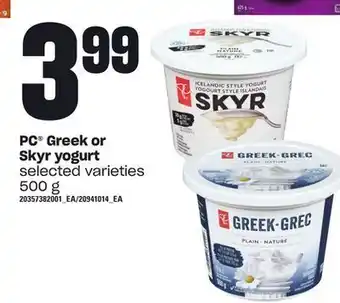 Loblaws Pc® greek or skyr yogurt, 500 g offer