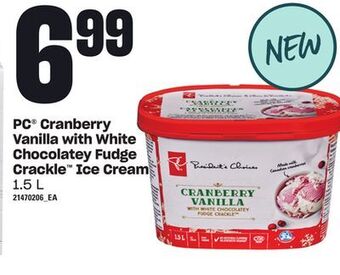 Loblaws Pc® cranberry vanilla with white chocolatey fudge crackle™ ice cream, 1.5 l offer