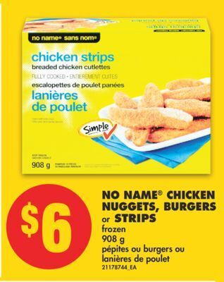 No Frills No name® chicken nuggets, burgers or strips, 908 g offer
