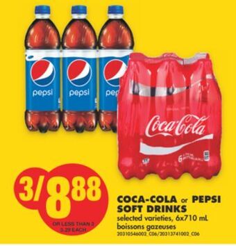 No Frills Coca-cola or pepsi soft drinks, 6x710 ml offer