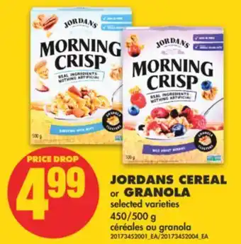 No Frills Jordans cereal or granola, 450/500 g offer