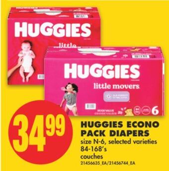 No Frills Huggies econo pack diapers, 84-168's offer