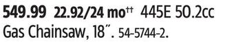 Canadian Tire Husqvarna 445e 50.2cc gas chainsaw, 18˝ offer