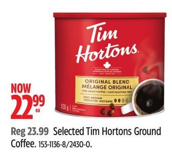 Canadian Tire Selected tim hortons ground coffee offer