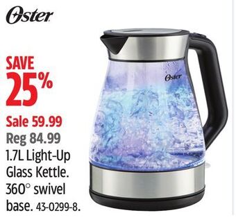 Canadian Tire Oster 1.7l light-up glass kettle offer