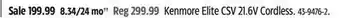 Canadian Tire Kenmore elite csv 21.6v cordless stick vacuums offer