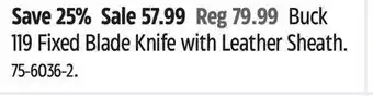 Canadian Tire Buck 119 fixed blade knife with leather sheath offer