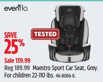 Canadian Tire Evenflo maestro sport car seat, grey offer