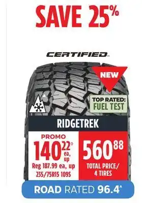 Canadian Tire Certified ridge trek tires offer