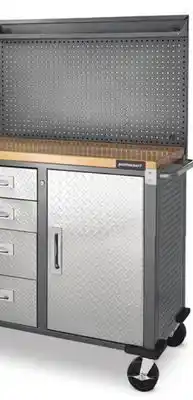 Canadian Tire Mastercraft 6-drawer, 2-door wooden top base storage cabinet with shelf & wheels, diamond series, 77 x 20 x 38-in offer