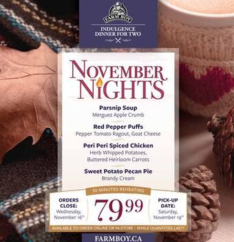 Farm Boy Indulgence dinner for two offer