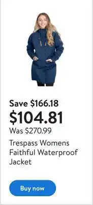 Walmart Trespass womens faithful waterproof jacket offer
