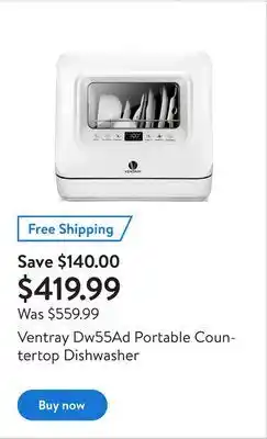 Walmart Ventray dw55ad portable countertop dishwasher offer