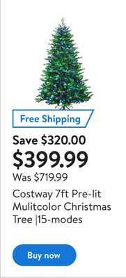 Walmart Costway 7ft pre-lit mulitcolor christmas tree |15-modes offer