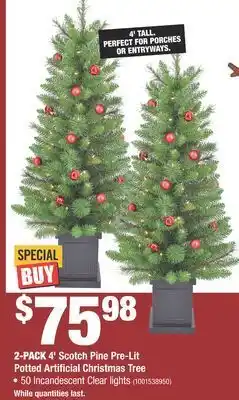 Home Depot 4' scotch pine pre-lit potted artificial christmas tree offer