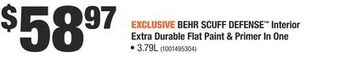Home Depot Behr scuff defense™ interior extra durable flat paint & primer in one offer