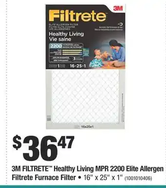 Home Depot 3m filtrete™ healthy living mpr 2200 elite allergen filtrete furnace filter offer
