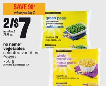 Zehrs Markets No name® vegetables, 750 g offer