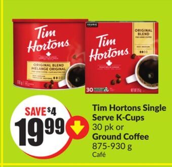 Chalo FreshCo Tim hortons single serve k-cups 30 pk or ground coffee 875-930 g offer