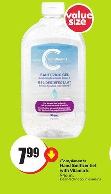 Chalo FreshCo Compliments hand sanitizer gel with vitamin e 946 ml offer