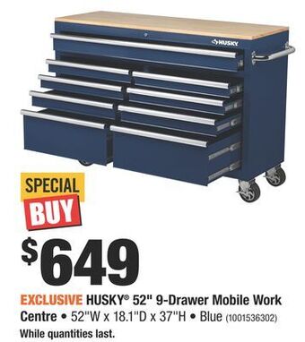Home Depot Husky® 52" 9-drawer mobile work centre offer