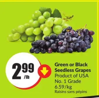 FreshCo Green or black seedless grapes product of usa no. 1 grade 6.59/kg offer