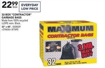 RONA Maximum 32-box "contractor" garbage bags 33" x 48" offer