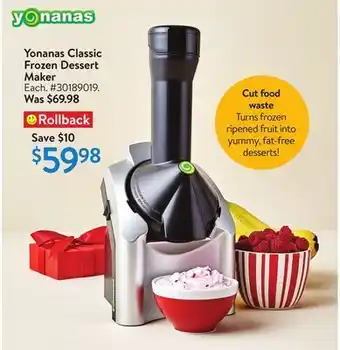 Walmart Yonanas classic frozen dessert maker offer