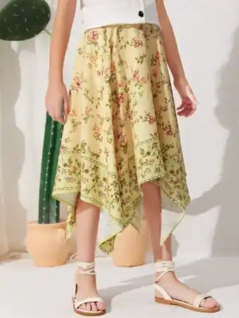 SheIn Shein girls floral print asymmetrical hem skirt offer