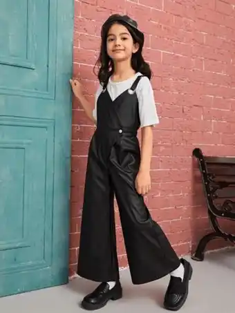SheIn Shein girls button front wide leg patent jumpsuit offer