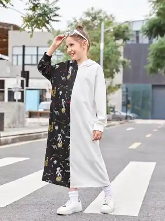 SheIn Shein girls colorblock graphic print hoodie dress offer