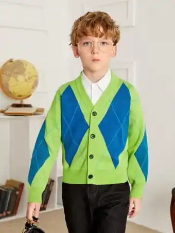 SheIn Shein boys argyle pattern drop shoulder cardigan offer