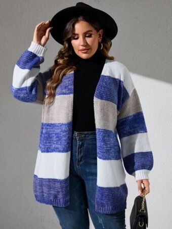 SheIn Plus color block drop shoulder cardigan offer