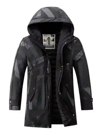 SheIn Men letter and brush print zipper pocket hooded winter coat offer