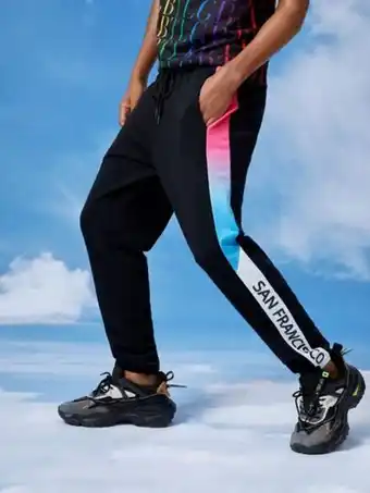 SheIn Shein men contrast sideseam letter graphic sweatpants offer