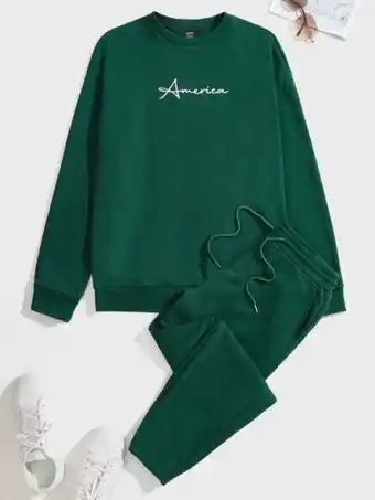 SheIn Shein men letter graphic pullover & drawstring waist sweatpants offer