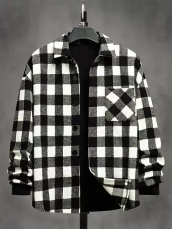 SheIn Men gingham print pocket patched coat offer